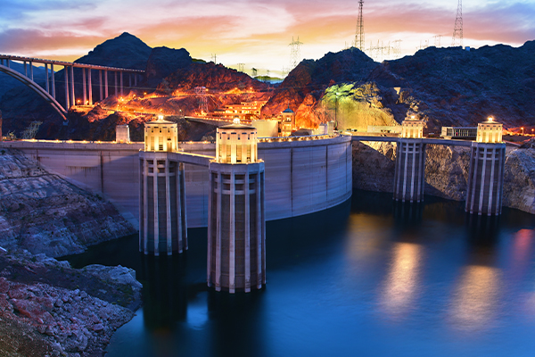 Hoover dam at sunset