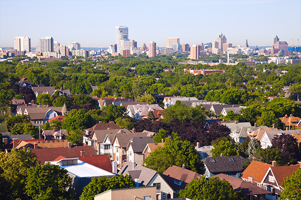 Aerial view of a city in Wisconsin