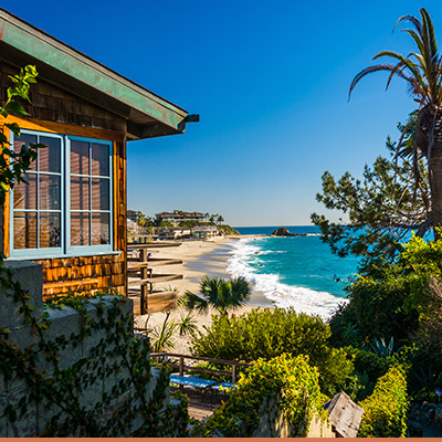 View of the beach from a house on the coast in california