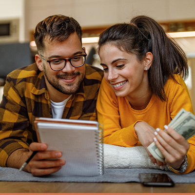 Young couple reviewing their finances