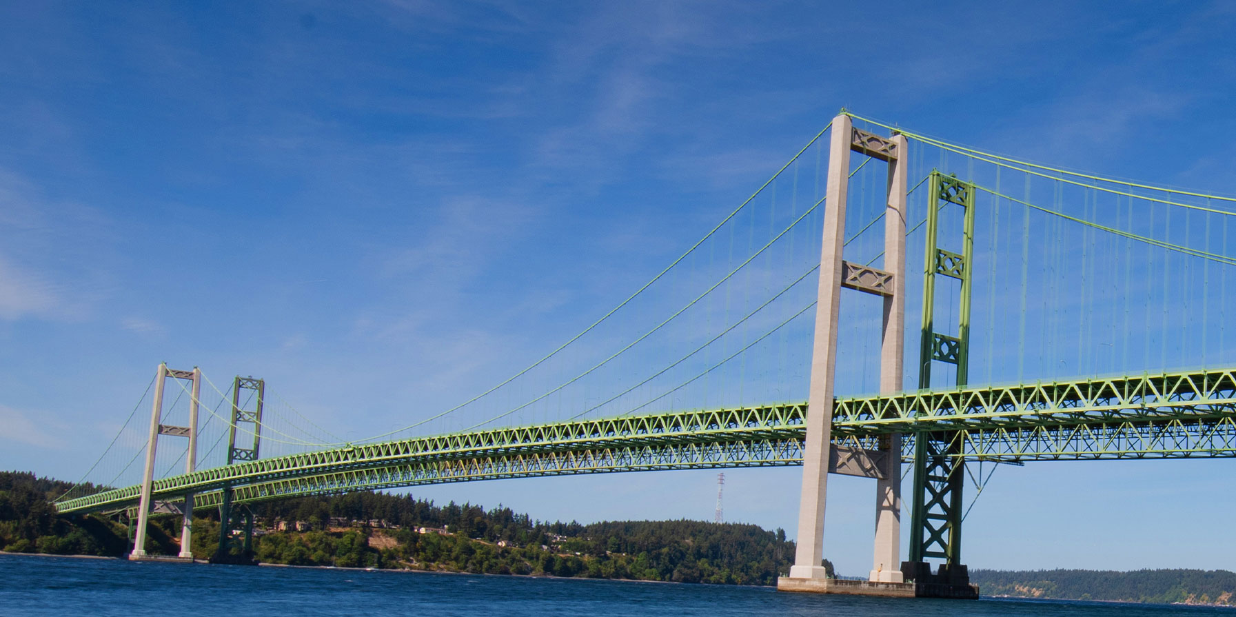 Tacoma bridge over the water with blue skies