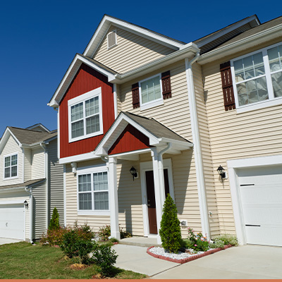 Exterior of new house with blue sky in the background