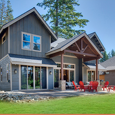 Exterior of luxury house with large outdoor patio