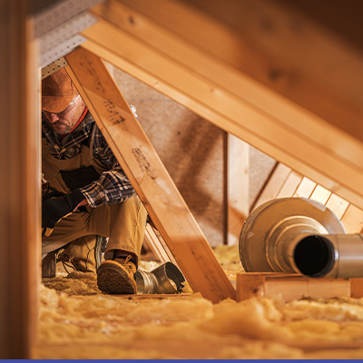 Man working in attic with insulation