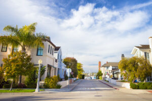 View of California neighborhood near the beach