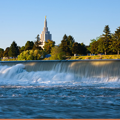 View of waterfalls in Idaho Falls, Idaho