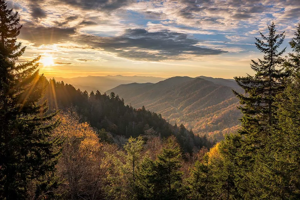 Autumn sunrise over Great Smoky Mountains