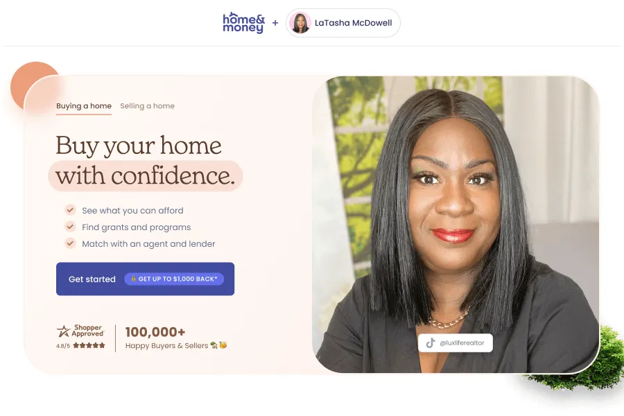 An example of a co-branded landing page between Home & Money and a creator