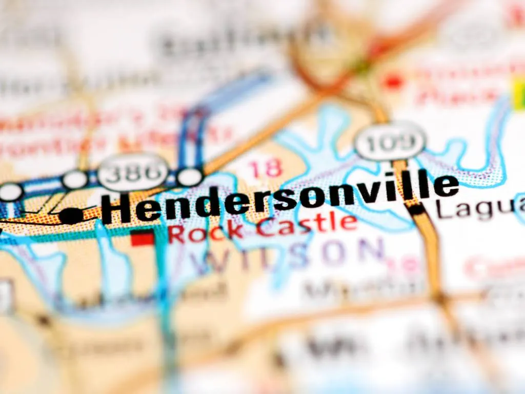 A map of Hendersonville, TN