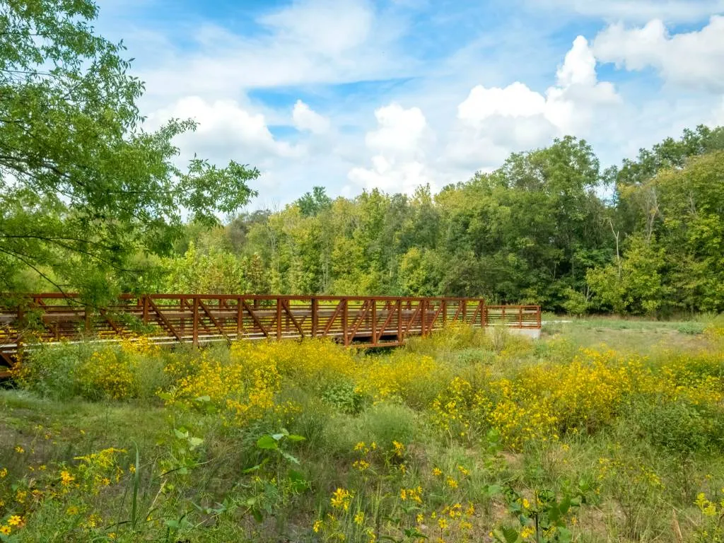 A bridge in a wooded area near Huntersville, NC
