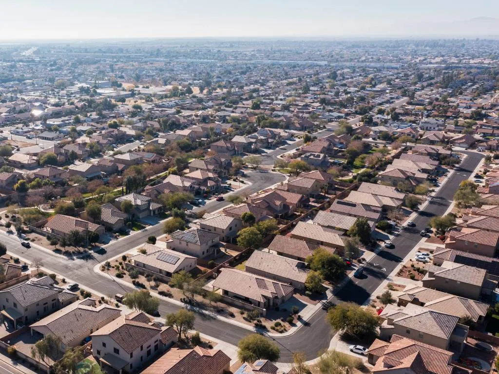 An aerial view of a residential neighborhood of Peoria, AZ
