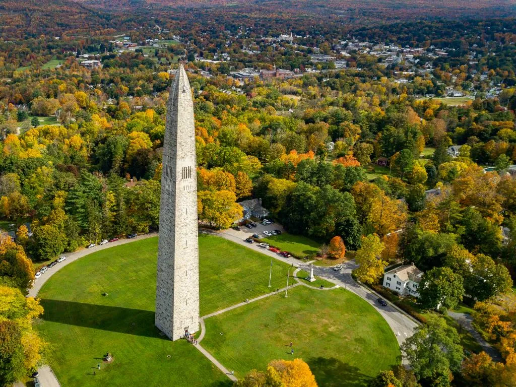 An aerial view of the Bennington Battle Monument